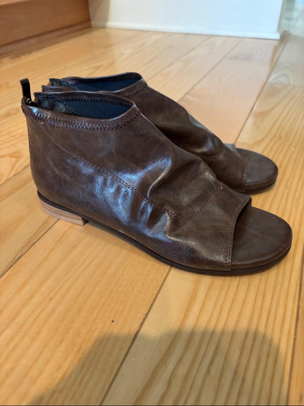 Free People Brown Leather Open-Toe Espadrille Booties